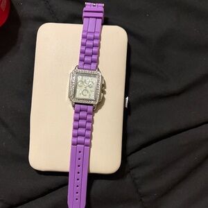 Purple Silicone Strap Watch with Silver Accents